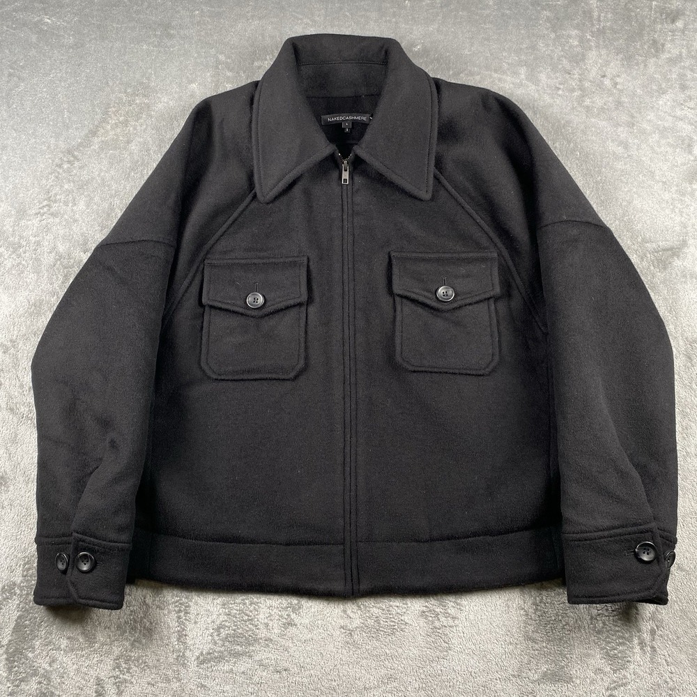 NAKED CASHMERE Jacket Womens Sz L Black Deon Crop Boxy Zip Neutral Flap Pockets